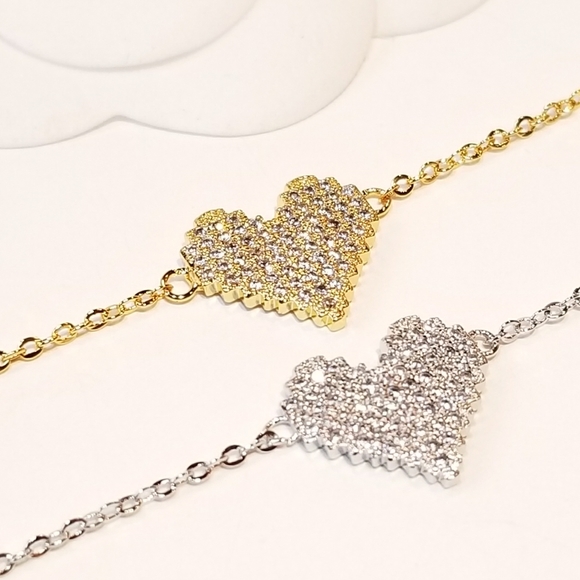 NEW Dainty Diamond Pave CZ Heart Bracelet - Picture 2 of 8